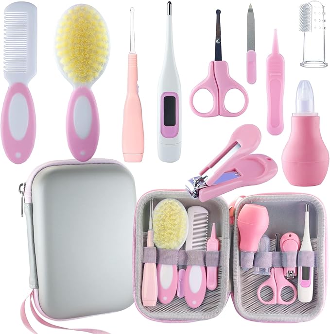 Baby Grooming Kit, Baby Essentials for Newborns (10 in 1) (Pink)