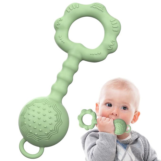 Teethers for Babies 6-12 Months, Baby Rattles 0-6 Months 2-in-1 Rattle