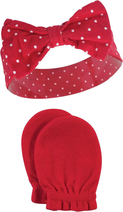 Hudson Baby Baby Girls' Cotton Headband and Scratch Mitten Set