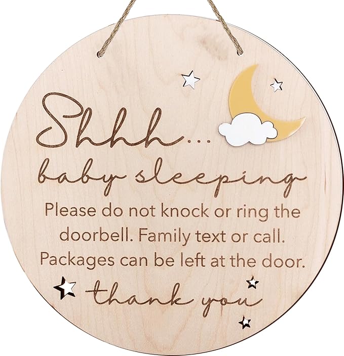 2pcs Wooden Baby Sleeping Hanging Sign Plaque, Do Not Knock Or Ring The Bell