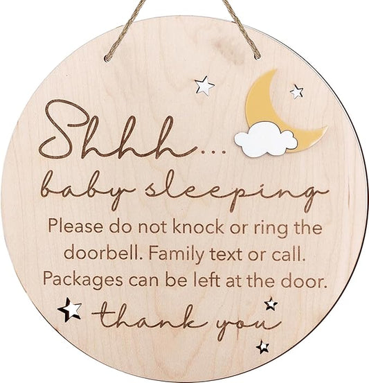 2pcs Wooden Baby Sleeping Hanging Sign Plaque, Do Not Knock Or Ring The Bell