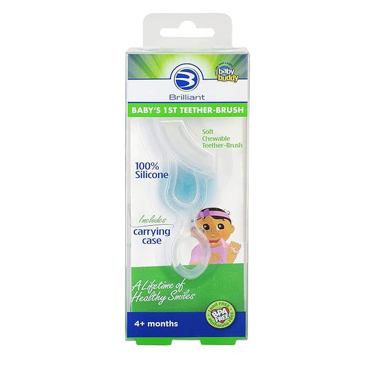 Brilliant Oral Care Baby?Ös First Toothbrush, Smooth Silicone Bristles Gently Clean Tender Teeth and Gums 4+ Months, 1 Pack