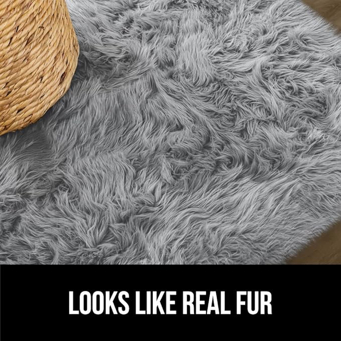 Gorilla Grip Fluffy Faux Fur Rug, Machine Washable Soft Furry Area Rugs, Rubber Backing, Plush Floor Carpets for Baby Nursery, Bedroom, Living Room Shag Carpet, Luxury Home Decor, 2x4, Gray