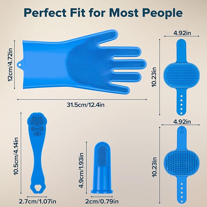 6PCS Pet Grooming Kit | Dog Washing Gloves | Dog Bath Brush | Dog Bath Gloves | Dog Shampoo Brush | Pet Grooming Gloves | Cat Bathing Supplies | Dog Bath Supplies (Navy Blue)