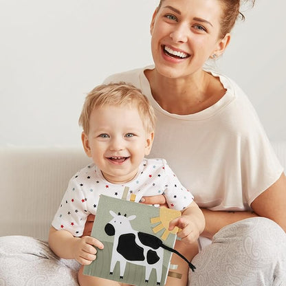 Soft Baby Book with Touch and Feel Pages - Cute Sensory Book for Babies 0-6 Months with Textured Farmworld, Mirror & Crinkle Paper