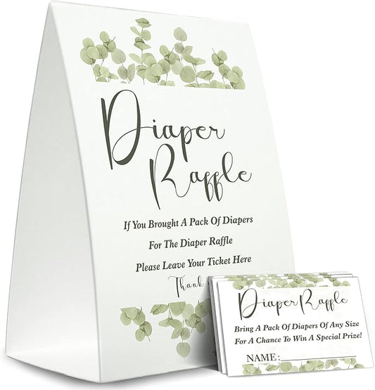Diaper Raffle Sign,Diaper Raffle Baby Shower Game Kit (1 Standing Sign + 50 Guessing Cards) Diapers-XN04