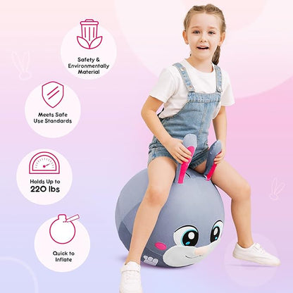 Hopper Ball - Inflatable Bunny Jumping Ball- Rabbit Plush Hippity Hop Toys for Kids, 18 Inch Bouncy Ball with Handle for Boys Girls Aged 3-8