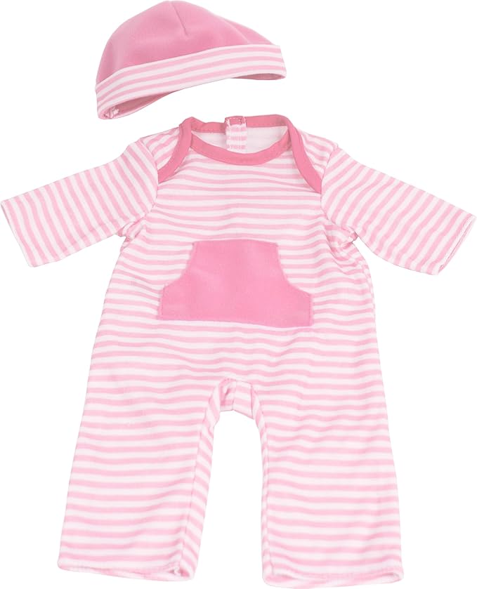 JC Toys | 4 Assorted Baby Doll Rompers and Hats 2+ | 10"- 12"
