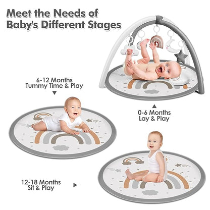 dearlomum Baby Play Gym Mat, Tummy Time Mat with 6 Detachable Toys for Stage-Based Sensory & Motor Skill All Development