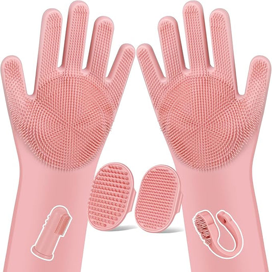 6PCS Pet Grooming Kit | Dog Washing Gloves | Dog Bath Brush | Dog Bath Gloves | Dog Shampoo Brush | Pet Grooming Gloves | Cat Bathing Supplies | Dog Bath Supplies (Light Pink)