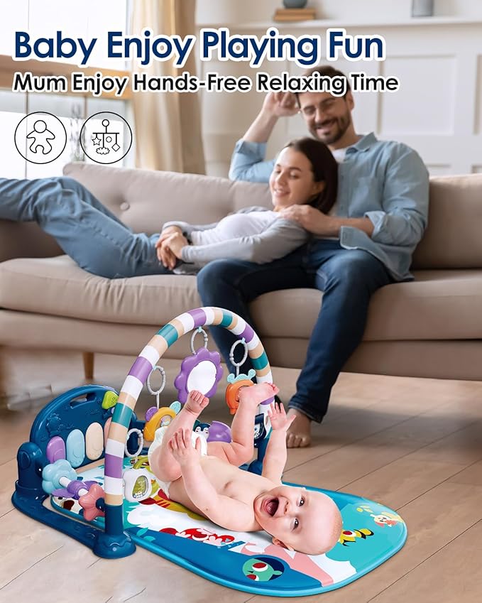 dearlomum Baby Play Mat Baby Gym,Funny Play Piano Tummy Time Baby Activity Mat with 5 Infant Sensory Baby Toys 0 to 3 6 9 12