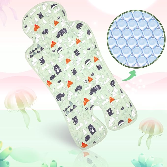 Pinkunn 2 Pcs Gel Car Seat Cooling Pad for Baby Summer Breathable Ice Cushion Multifunctional Ice Stroller Cooler Mat for Stroller Baby Dining Chair Child Safety Seat(Bright Color,Forest)