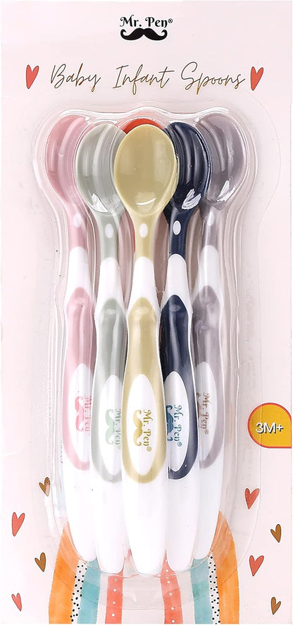 Mr. Pen- Baby Spoons, 6 Pack, Soft-Tip Silicone Baby Spoon, Silicone Spoons Baby, Spoon for Baby, Baby Spoons First Stage, Infant Feeding Spoons, Baby Food Spoons, Baby Feeding Spoon, Toddler Spoon