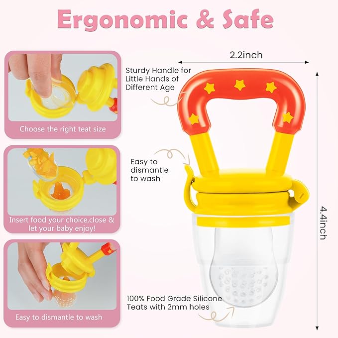 WAJIAYON Baby Fruit Feeder/Food Feeder Pacifier (3 Pack)- Infant Teething Toys | Fruit Pacifier Feeder