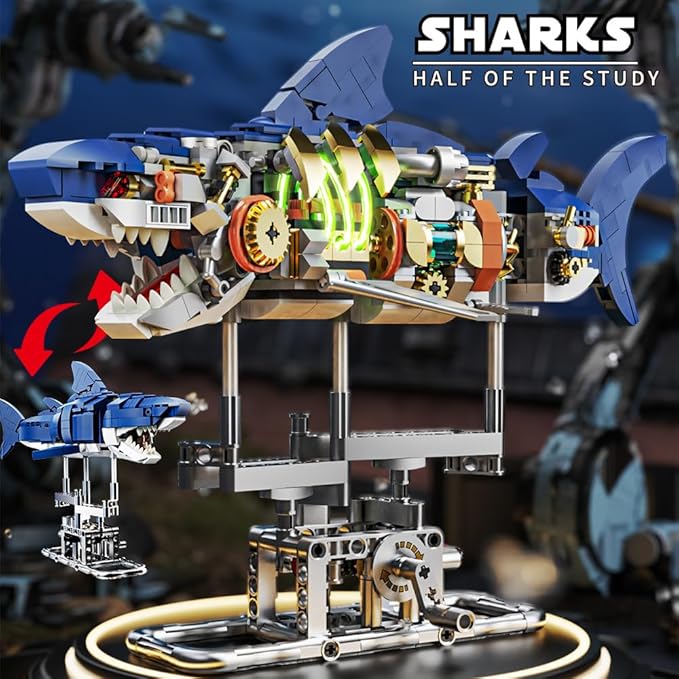 RiceBlock Shark Animal Building Block Set, A Gift for Compatible with Lego Sets for Boys 8-14, Sea Creatures Marine Animal Building Blocks Toys Crossing Ocean Lovers, 687 Pieces