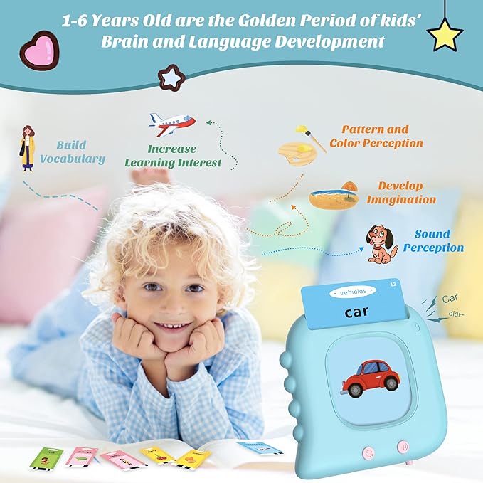 Pocket Speech for Toddlers, 510 Sight Words Talking Flash Cards Age 1-6 Years Old, Autism Sensory Toys, Learning Resource Montessori Preschool Educational Toys, Boy Birthday Gift Learning Toys