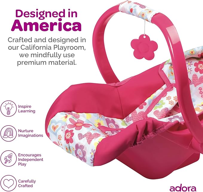 Adora Baby Doll Car Seat with Removable Seat Cover - Machine Washable, Fits Most Dolls & Plush Animals Up To 20” 2+ -