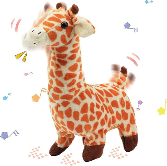 Hopearl Walking Giraffe Interactive Electronic Pet Plush Jirafa Toy with Sounds and Movements Animated Shaking Tail Gifts for Toddlers Birthday, Brown 9''