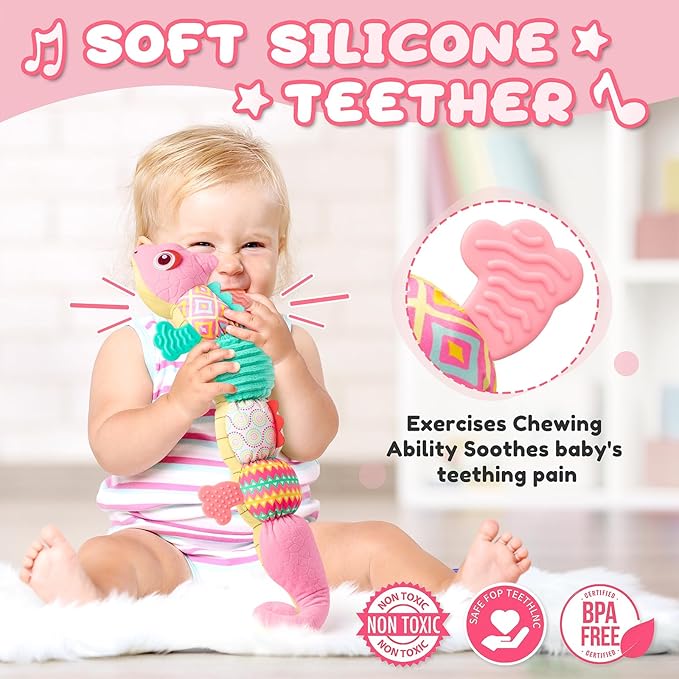 Baby Toys 0-6-12 Months, Musical Stuffed Animal Activity Soft Toys with Multi-Sensory Crinkle