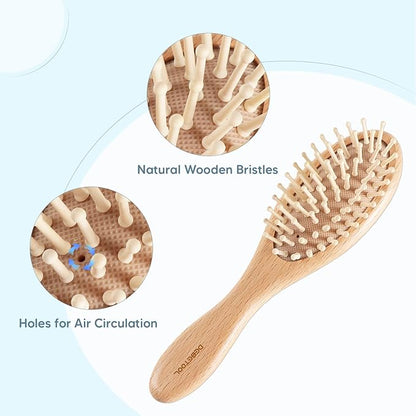 Baby Hair Brush and Comb Set for Newborns & Toddlers - Wooden Baby Brush Set With Soft Goat Bristle and Toddler Comb, Ideal for Cradle Cap