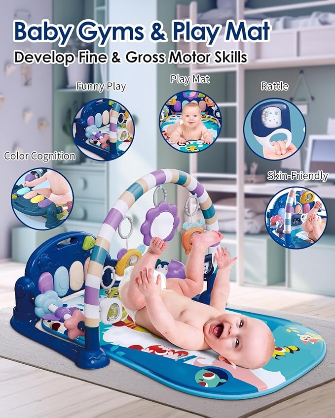dearlomum Baby Play Mat Baby Gym,Funny Play Piano Tummy Time Baby Activity Mat with 5 Infant Sensory Baby Toys 0 to 3 6 9 12