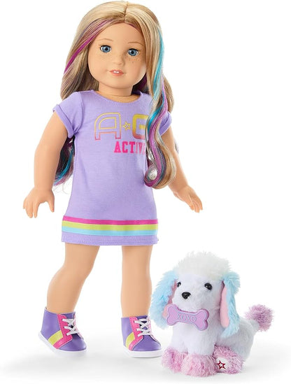 American Girl Truly Me 18-inch Doll Tropical Taffy Poodle Pet with Pink Bow and Dog Bone Toy, for Ages 6+