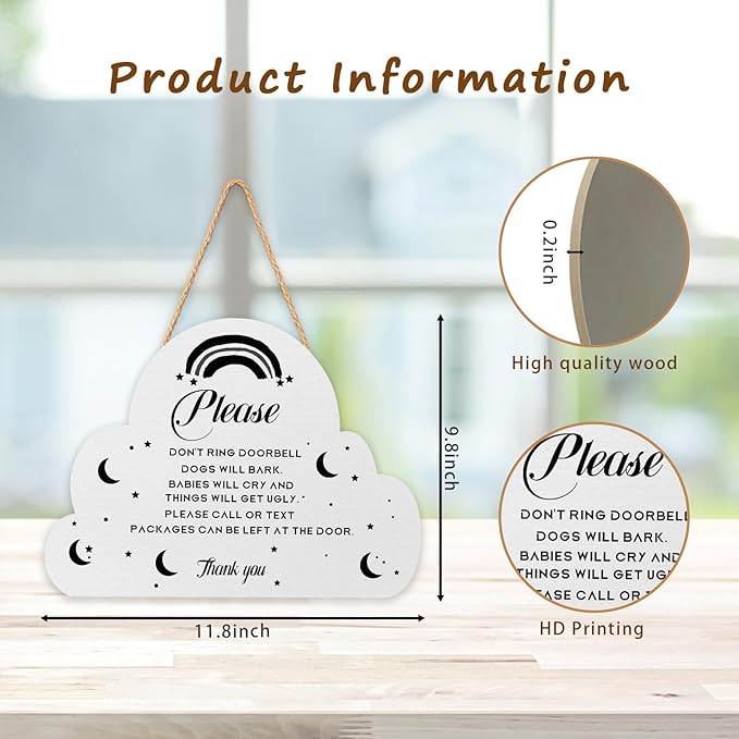 Baby Sleeping Wooden Hanging Sign for Front Door,Sleeping Baby Door Sign Decor,9.8x11.8inch