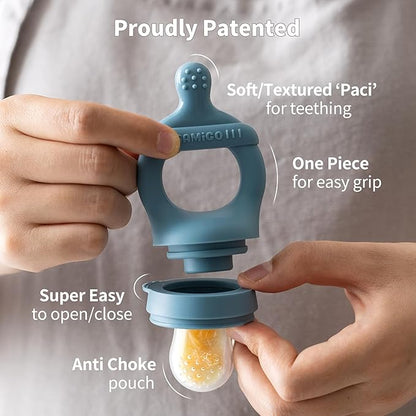 SAMiGO Baby Food Fruit Feeder and Breastmilk Popsicle Mold Set, Silicone Fruit Teether 4 Months+