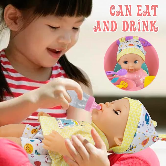 RedCrab Baby Doll Toys Set, Newborn Dolls PlaySet with High Chair Stroller Feeding 15+ pcs 12" Dolls