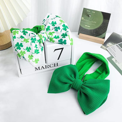 YanJie Hairband, Green Clover St.Patrick's Day Baby Girls Headbands 100% Handmade 1 Set 4.5 Count