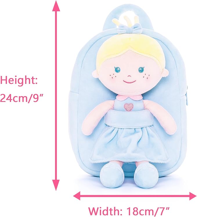 Onetoo Toddler Backpack Kids Backpacks with Soft Tanned Baby Dolls 9.5"