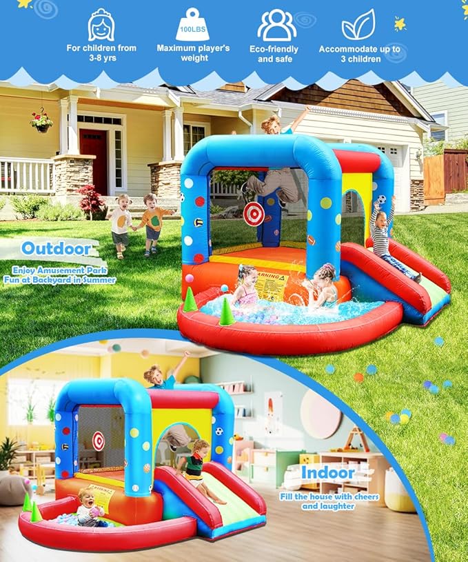 Step4Fun Inflatable Bounce House, Kids Castle Slide Bouncer for Children Jumping Outdoor and Indoor Party Gifts（112 x 98 x 65”）
