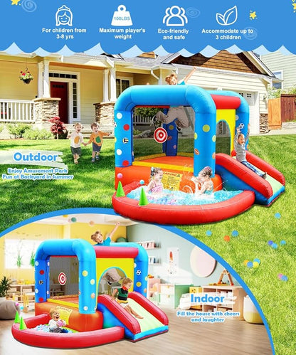 Step4Fun Inflatable Bounce House, Kids Castle Slide Bouncer for Children Jumping Outdoor and Indoor Party Gifts（112 x 98 x 65”）