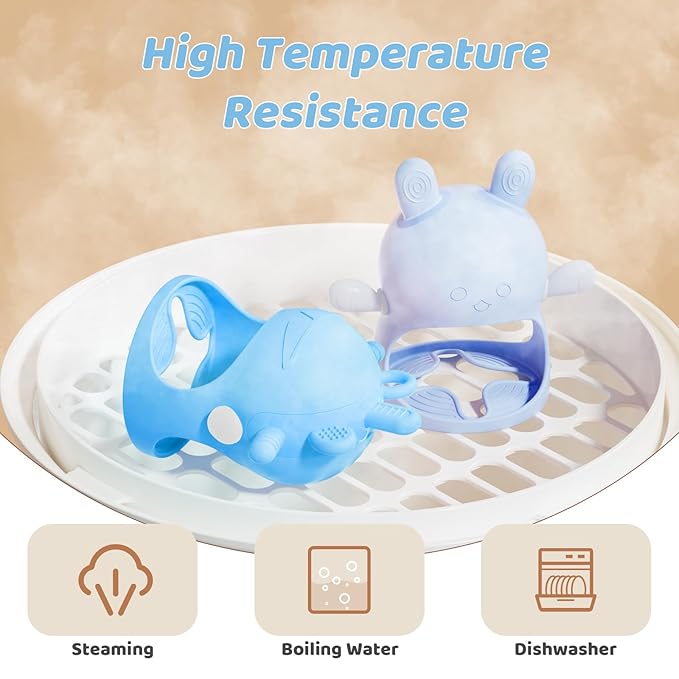 NCVI Baby Silicone Teether Hand Grip for 0-6 Months, Never Drop Baby Sucking Teething Relief Hand Held