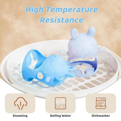 NCVI Baby Silicone Teether Hand Grip for 0-6 Months, Never Drop Baby Sucking Teething Relief Hand Held