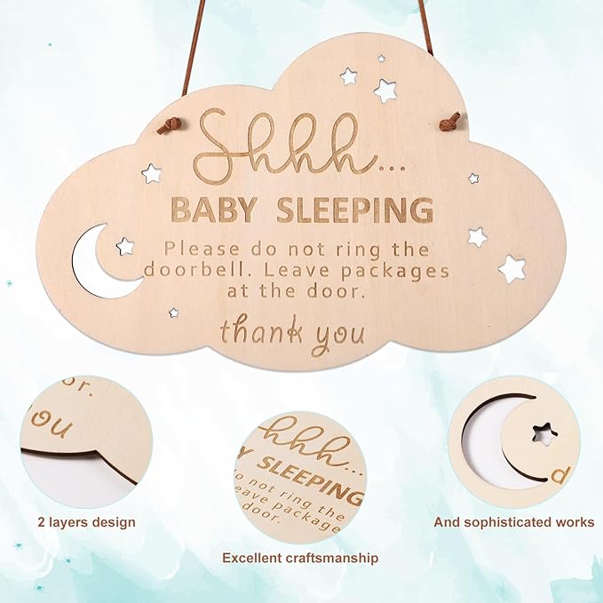 Baby Sleeping Sign for Door, 8.66x5.51in Shh Sleeping Baby Door