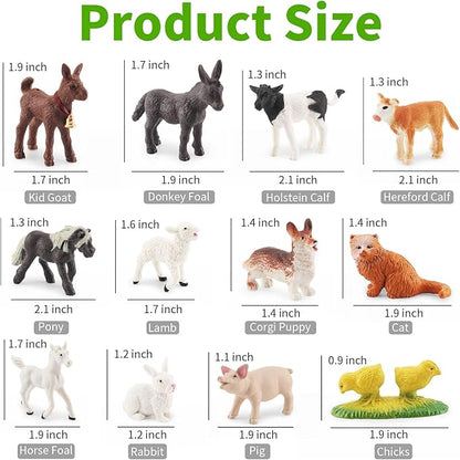 iftnotea 12PCS Mini Farm Animal Toy Figurines - Tiny Plastic Barn Animals Figures with Little Horse Cow Dog Cat 3 4 5 6 7 8