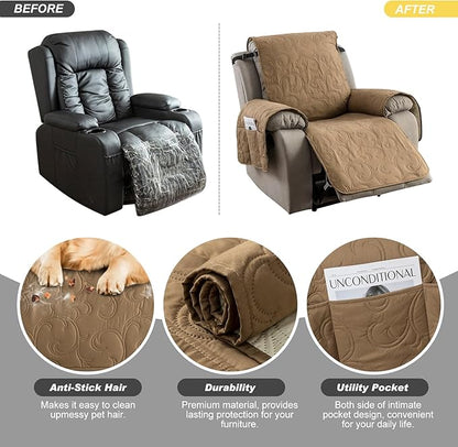 100% Waterproof Recliner Chair Cover, Recliner Chair Covers for Reclining Chair, Non-Slip Fabric Recliner Couch Cover for Living Room, for Pets Kids Protector, Washable (Camel, 23"Recliner Chair)