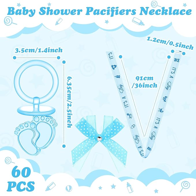 TrelaCo 60 Pcs Baby Feet Shower Pacifiers Necklace Acrylic Baby