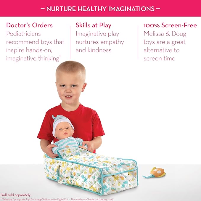 Melissa & Doug Mine to Love Bassinet Play Set Portable Carrier for Dolls with Crinkle Toy, for 3+ years