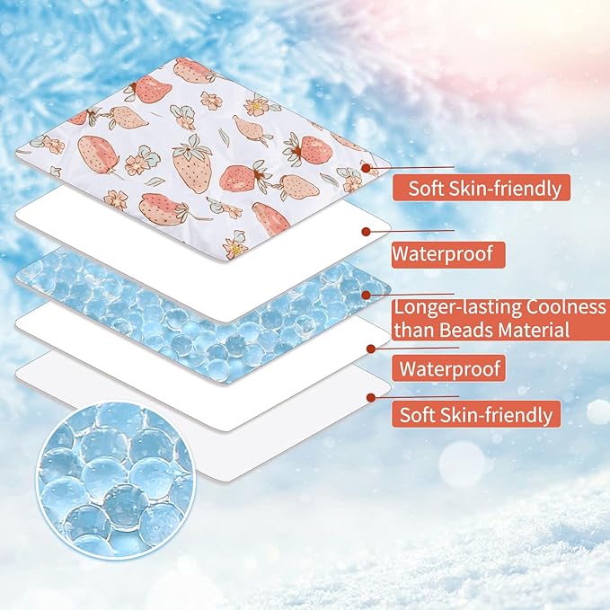 Gel Car Seat Cooler Pad Summer Universal Baby Stroller Ice Cushion Cooler Mat Cooling Seat Liner for Babies Multifunctional Baby Baby Cushion Chair (Strawberry)