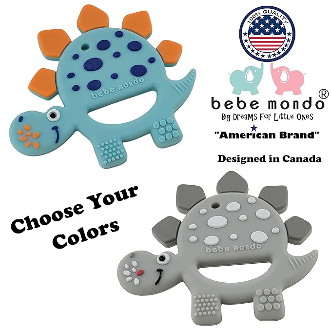 Dinosaur Teething Toys Teethers with Pacifier Clip for Infant Baby Newborn Babies 3-6-12 Months BPA Free 6 to 12 Months & Up- Baby Teether, Baby Gift