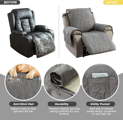 100% Waterproof Recliner Chair Cover, Recliner Chair Covers for Reclining Chair, Non-Slip Fabric Recliner Couch Cover for Living Room, for Pets Kids Protector, Washable (Light Gray, 23"Recliner Chair)