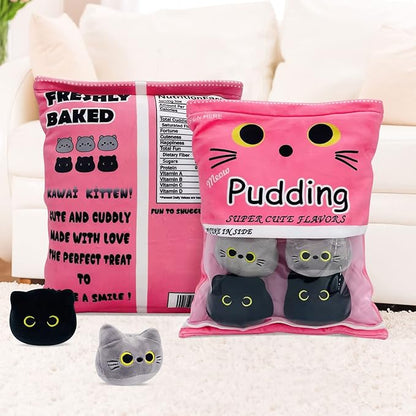 Cute Black Cat Plush Toy, Removable Stuffed Animal Plush Dolls (6pcs a