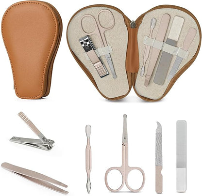 haakaa Baby Nail Clippers, 6-in-1 Baby Nail Care Kit with PU Storage Case, Nail Scissor, Cuticle Pusher, 2 Nail Files, Nail Clipper & Tweezer, Baby Manicure Set for Babies, Coffee