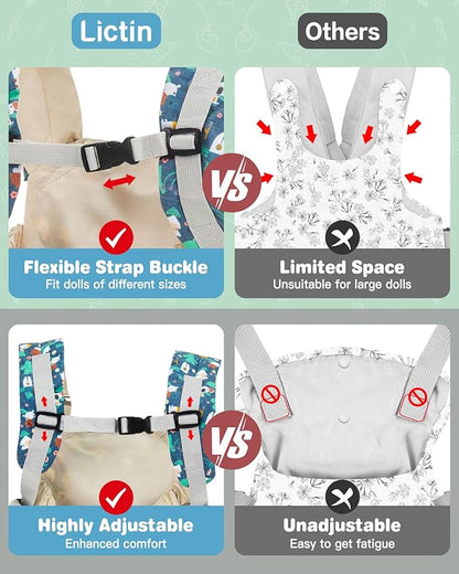 Lictin Baby Doll Carrier, Front and Back Doll Accessories Carrier for Little Girls