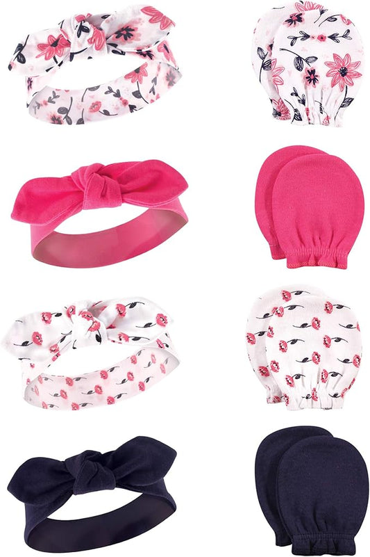 Hudson Baby Baby Girls' Cotton Headband and Scratch Mitten Set