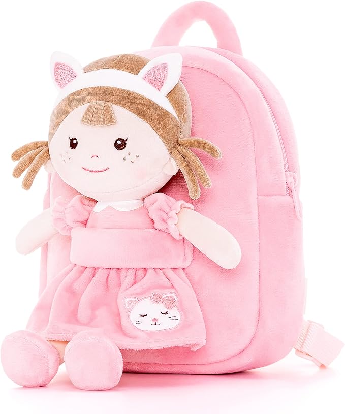 Onetoo Toddler Backpack Kids Backpacks with Soft Plush Baby Dolls 9.5"