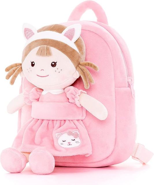 Onetoo Toddler Backpack Kids Backpacks with Soft Plush Baby Dolls 9.5"