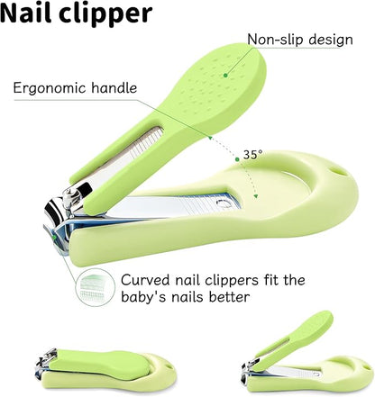 Baby Nail Clippers Kit Baby Grooming Set with Nail Clippers, Scissors, Nail File & Tweezers Baby Care Kit Fingernail Cutter for Baby,Newborn,Infant,Toddler,Kid(Green)